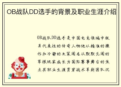 OB战队DD选手的背景及职业生涯介绍